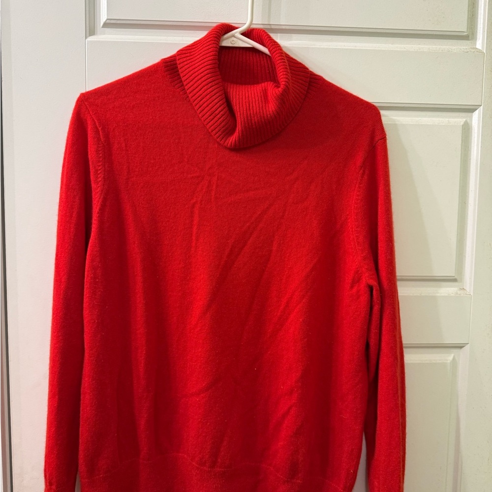 Lands' End Vibrant Red Cowl Neck‎ Cashmere Sweater Size XL